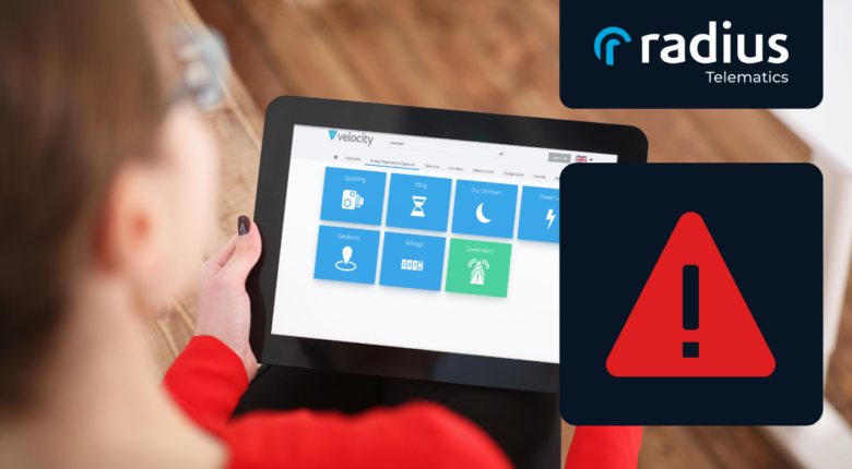 kinesis_alerts_demo_video_red_alert_icon_woman_on_tablet_viewing_velocity_telematics_system